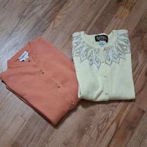 VTG Cottagecore Sweater Set Neiman Marcus Cashmere Bob Mackie Beaded Cardigans